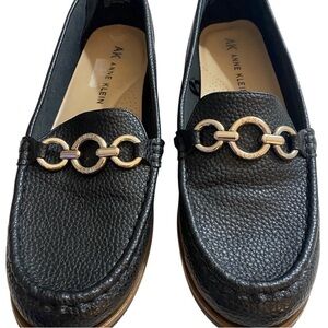 Anne Klein Iflex Nayeli Black Leather Loafers silver Accent textured boat shoes